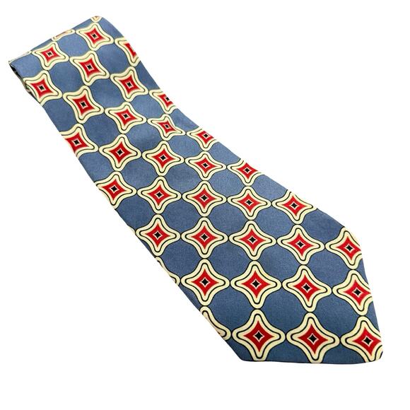 Vintage Polo by Ralph Lauren Tie Blue Red Yellow Geometric 90s Necktie Silk Tie - Picture 1 of 8